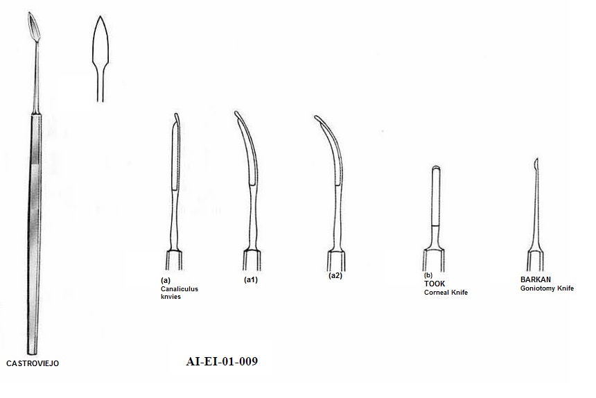 CASTROVIEJO, CANALICULUS KNIVES, TOOK CORNEAL KNIFE, BARKAN GONIOTOMY KNIFE